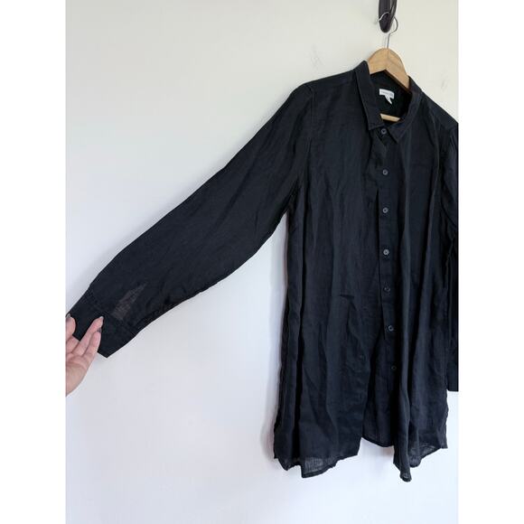 GARNET HILL black Easy Linen longline tunic button up 100% natural blouse top - Picture 4 of 7